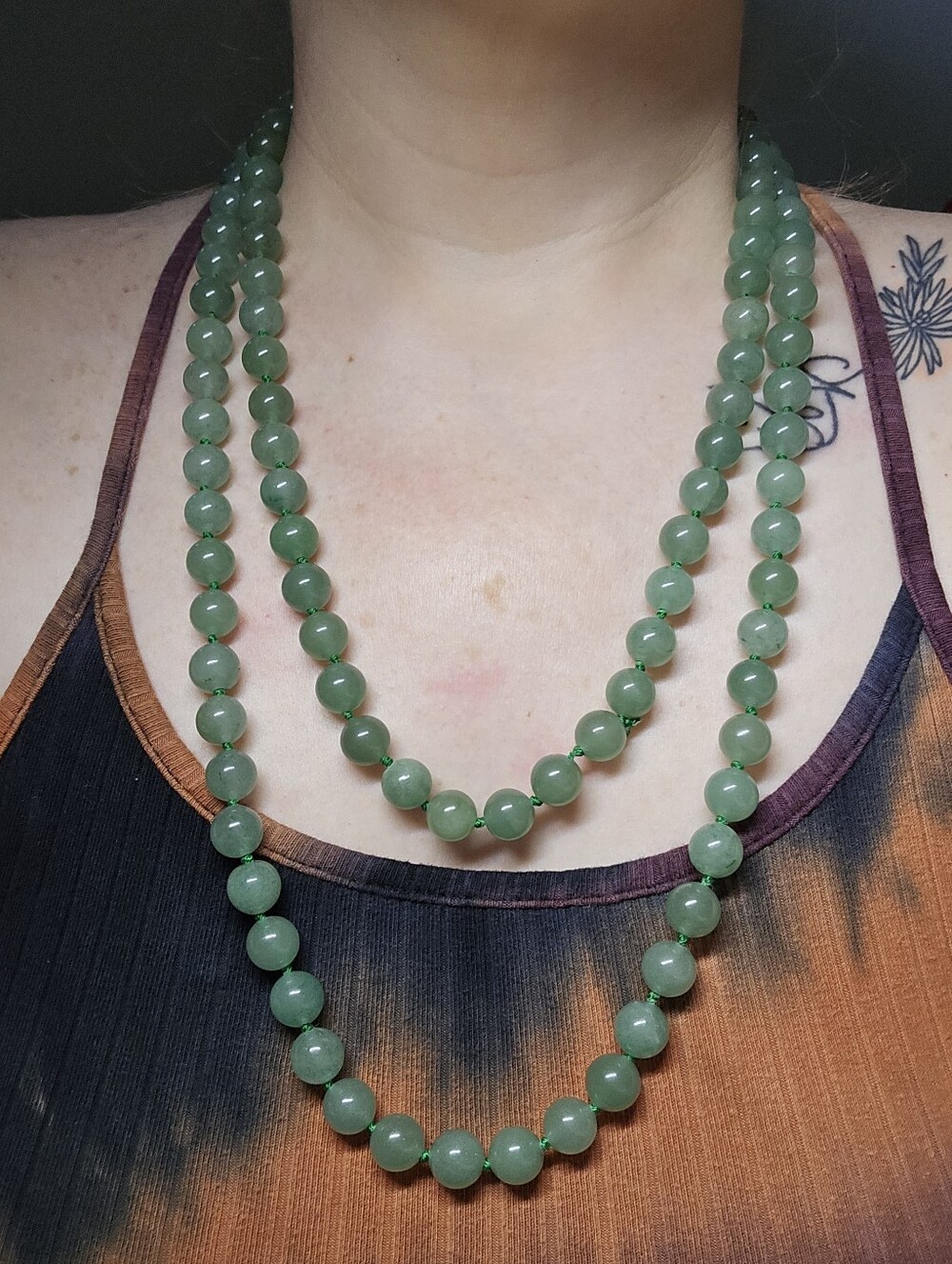 25" Natural Green Nephrite Jade Round Bead Necklace Hand Knotted Endless Slip On